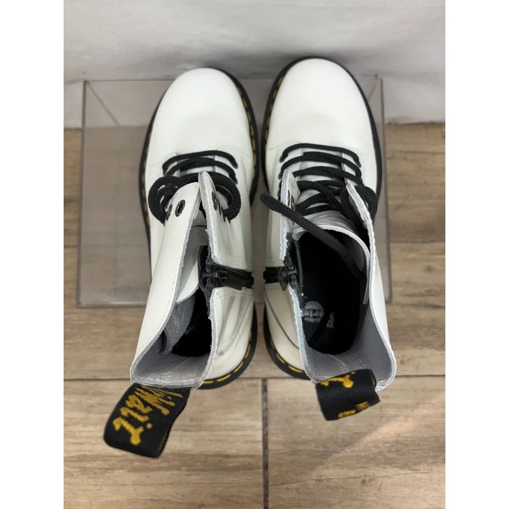 Dr Martens Jadon White Smooth Leather Platform‎ Boots Chunky Sole Side Zip